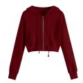 Solid Zipper Women's Crop Tops Sweatshirt Casual Pocket Long Sleeve Pullover Hooded Drawstinhg Hoodies For Girls Fashion Свитшот. 