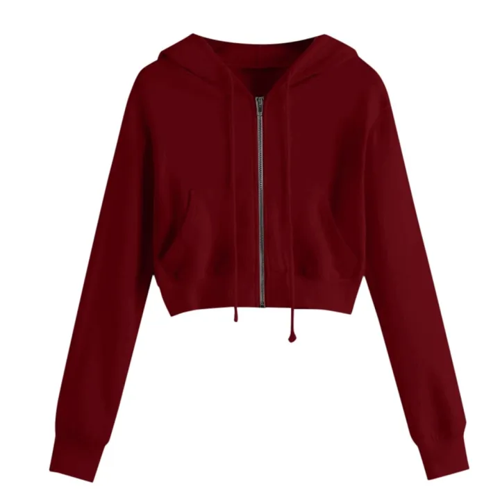 Solid%20Zipper%20Women's%20Crop%20Tops%20Sweatshirt%20Casual%20Pocket%20Long%20Sleeve%20Pullover%20Hooded%20Drawstinhg%20Hoodies%20For%20Girls%20Fashion%20%D0%A1%D0%B2%D0%B8%D1%82%D1%88%D0%BE%D1%82%20-%20Image%203