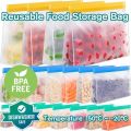 【Eco-friendly】 Reusable Food Storage Bag Containers Reusable Freezer Bag Leakproof Top Bags Kitchen Organizer Pouch for Meat Fruit Veggies. 