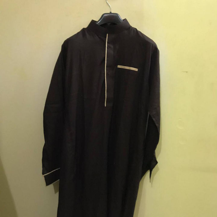 Dark Brown Jubba with Off-White Colour Design