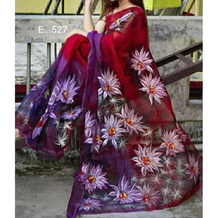 Exclusive Designer Hand Print Half Silk Saree for women