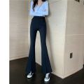 Quarter Women's Elastic Waist Solid Flare Pants Stretchy Bell Bottom Black Split Suit Trousers Clothing BQ.