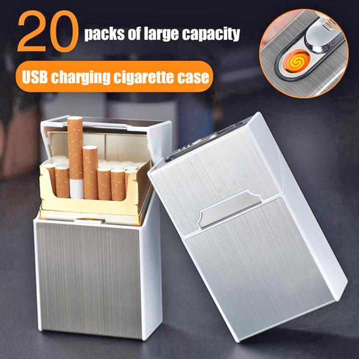 Usb 20 Piece Cigarate Case 2 In 1 Flemless Rechargeable Windproof Lighter