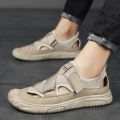 Closed Toe Sandals Men's Summer New Hollow Breathable Deodorant Beach Hole Shoes Men's Outdoor Driving Antiskid Shoe.