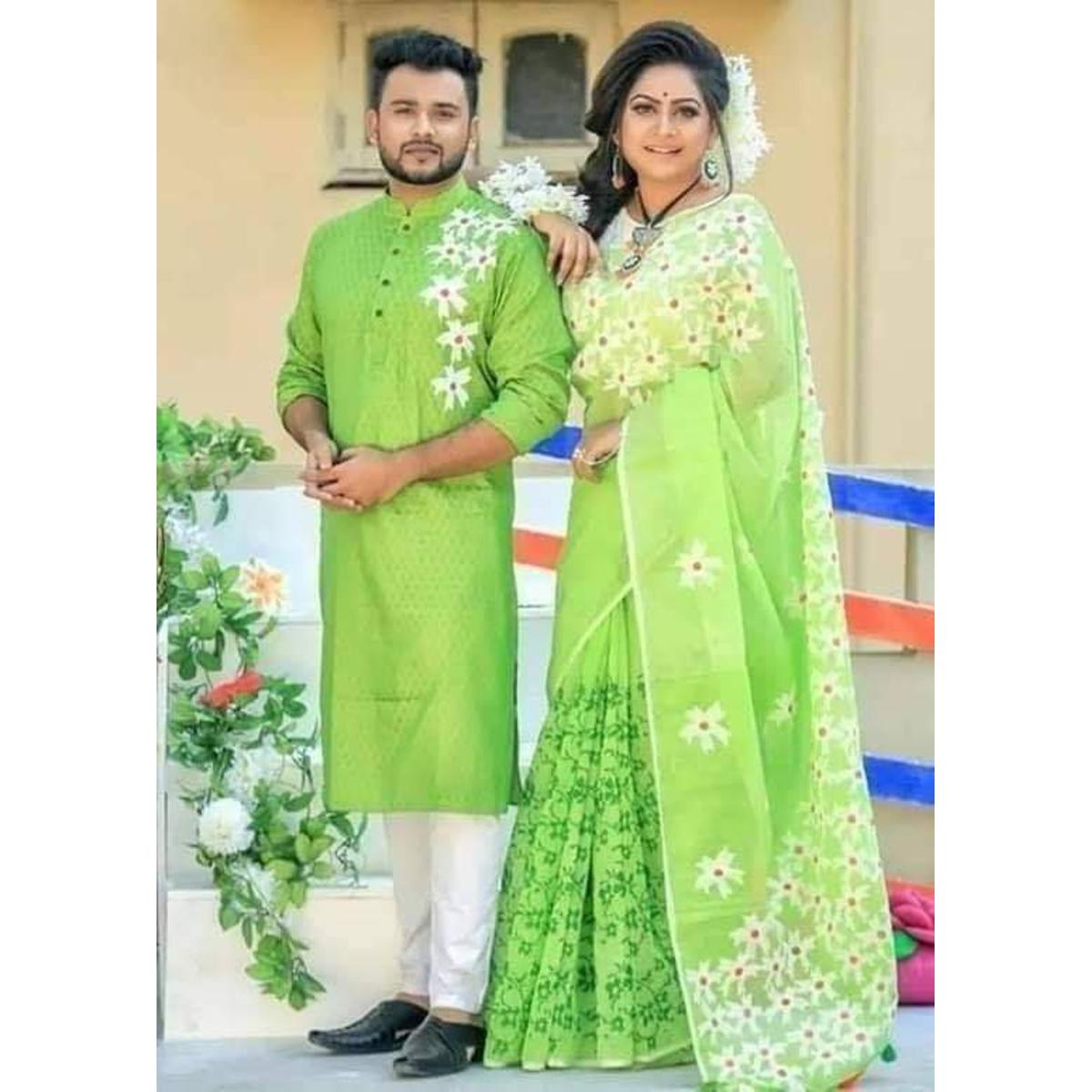 Half Silk Saree & Dhupian Silk Panjabi Combo For Couple Stylesh & fashionable for man and women combo couple set, sari panjabi