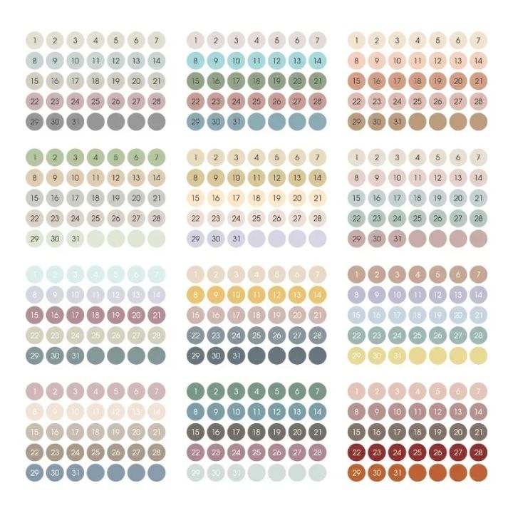 12sheets Number Date Sticker 365 Daily Days Label Stickers Planner Kawaii Agenda Diary Journal Index Stickers Korean Stationery