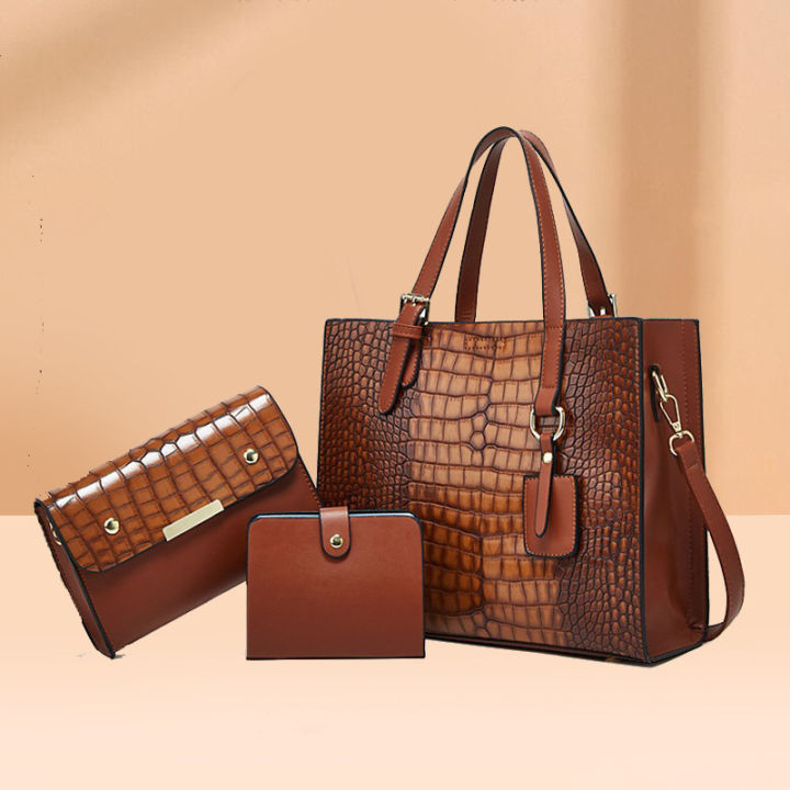 Shang one-shoulder cross-body hand crocodile pattern mother bag 2024 new cross-border European and American retro multi-piece set of women's bags