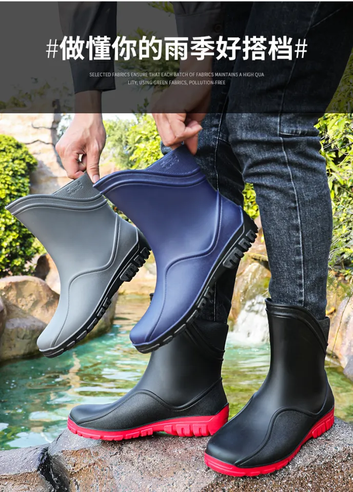 Fashion Warm Men's Non Slip Rain Boots Mid Long Rubber Shoes Water Shoes  High Rise Kitchen Fishing Car Wash Work Waterproof Boots
