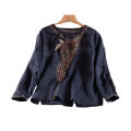 Ethnic Style Cotton and Linen Embroidery Shirt Women's Spring and Summer round Neck T T Shirt Loose All-Match Tea Clothes Retro Top for Women.