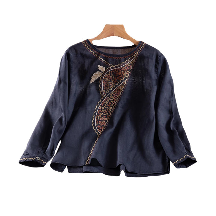 Ethnic%20Style%20Cotton%20and%20Linen%20Embroidery%20Shirt%20Women's%20Spring%20and%20Summer%20round%20Neck%20T%20T%20Shirt%20Loose%20All-Match%20Tea%20Clothes%20Retro%20Top%20for%20Women%20-%20Image%205