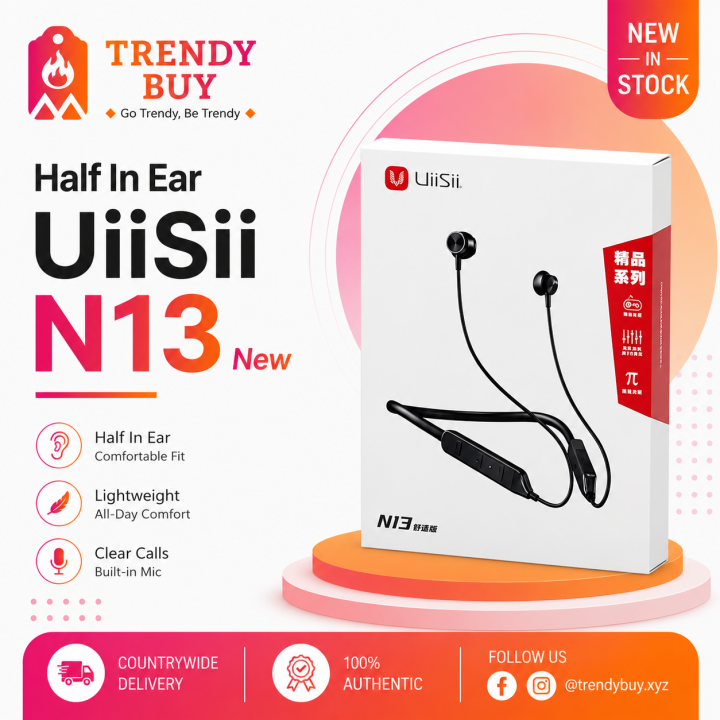UiiSii N13 Half In Ear New Version and In Ear Version Neckband Bluetooth Earphone- Headphone