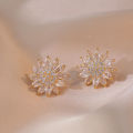 Luxury White Zircon Big Sunflower Stud Earrings and Pendants Stainless Steel Chains Necklaces For Women Bridal Jewelry Sets Gift.