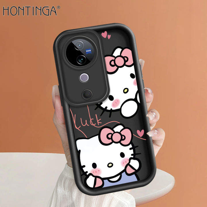 Hontinga for Vivo V40 Pro V40 5G Back Cover Cute Shy Hello Kitty Pattern Ladder Soft Camera Protection Rubber Phone Case for Girls