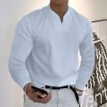 Autumn Mens Elastic Casual T-shirt Fashion Long Sleeve V Neck Fitness T-shirts Tops Spring Home Boyfriend Gift Streetwear S-5XL. 