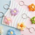 Cute Daisy Keychain Crochet Knitted Flower Bag Charms Handmade Floral Key Ring for Bag Charms Purse Handbags.