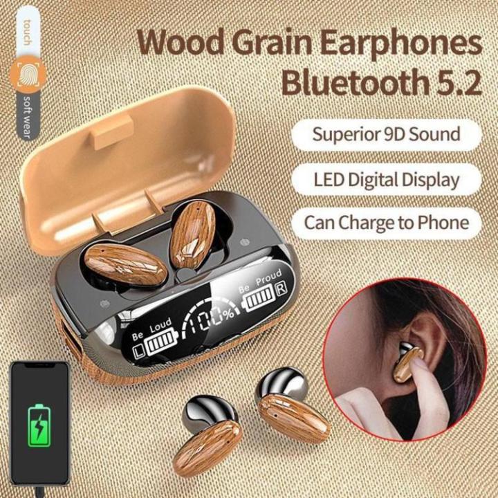 M35 Tws Wood Grain Bluetooth Earphone Led Display 9D Stereo Sound Music Headphone Wireless Earbuds Touch Control Sport Earphone With Mic - Bluetooth Headphone  by ShaMan