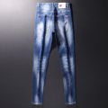 Streetwear Fashion Men Jeans Retro Blue Elastic Slim Fit Ripped Jeans Men Painted Designer Hip Hop Denim Pencil Pants Hombre.