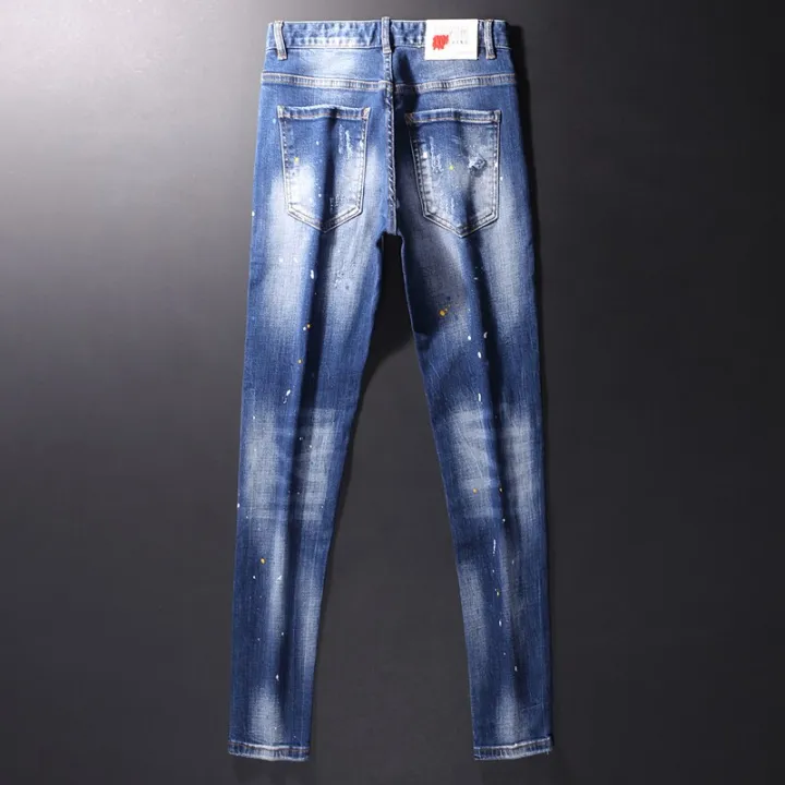 Streetwear%20Fashion%20Men%20Jeans%20Retro%20Blue%20Elastic%20Slim%20Fit%20Ripped%20Jeans%20Men%20Painted%20Designer%20Hip%20Hop%20Denim%20Pencil%20Pants%20Hombre%20-%20Image%203