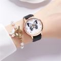 Temperament Fashion Simple Belt Ladies Watch Butterfly Pattern Rhinestone Quartz Tumblers Casual Watch Women. 