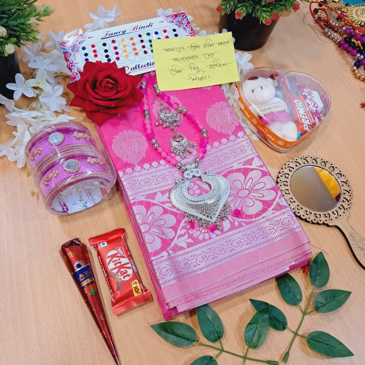 Exclusive Fashionable Saree Combo Set For Women Silk Katan Saree Combo Gift Set For Girls