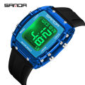 SANDA Solid Color Transparent Dial Multifunctional Timing Watch Outdoor Waterproof Night Light Men's Watch SD2175-6. 