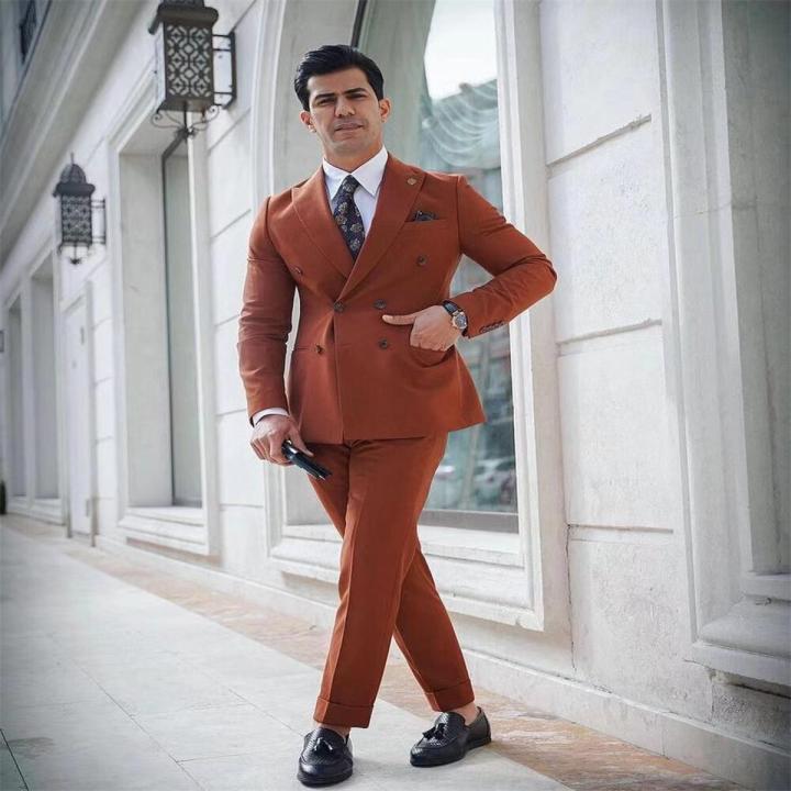 スーツ VINTAGE 80s Double breasted suit orange STANLION DOUBLE BREASTED ORANGE SUIT - Stanlion