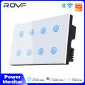 ROVF Tuya Wifi Smart Light Switch 8 Gang Wall Switches Power Monitor App Control Timer work for Google Home Alexa Voice Commands. 