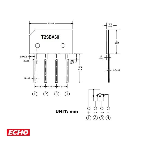 1ps%20T2SBA60%20Silicon%20Bridge%20Rectifier%20600V%201.5A%20Thin%20SIP%20-%20Image%202