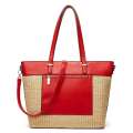 2023 Spring/Summer New Women's Versatile Contrast Handheld Tote Grass Woven Beach Shoulder Bag.