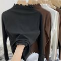 Oversize women's clothing 300 Jin Fat MM Autumn and Winter Long-Sleeved Inner Top De Velvet Half Turtleneck Wooden Ear Bottoming Shirt for Women 2.