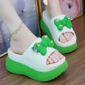 2024 Eva slippers bowknot women's outdoor green slides sweet backless beach shoes woman wedged platform mules elevator slippers.
