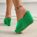 Spring/Summer2024 Women New High Heel Waterproof Table Towel, Plush Solid Color Fish Mouth Sandals Outdoor Fashion Slippers. 
