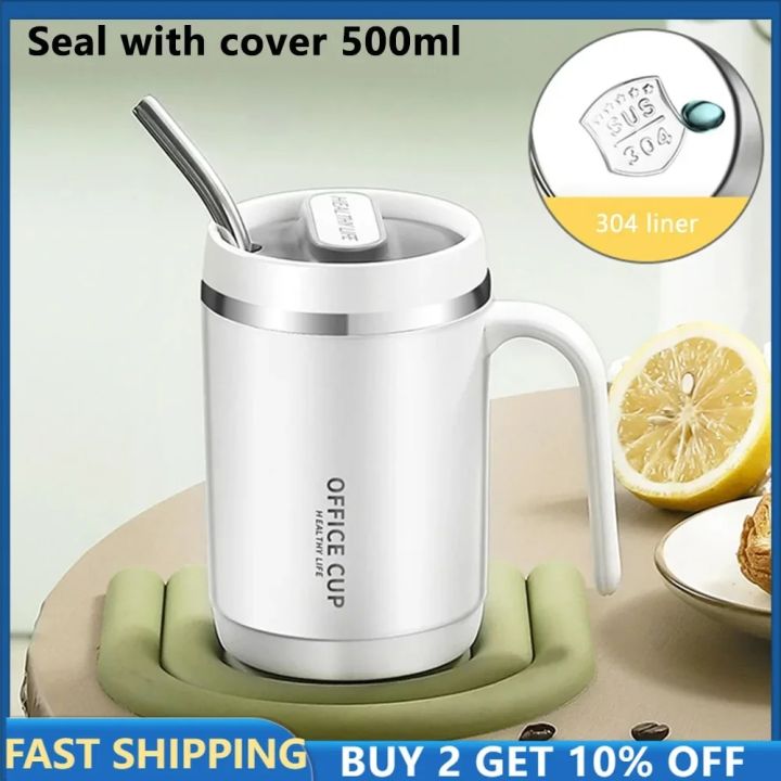 500ml Thermos Coffee Cup with Straw Stainless Steel Coffee Cup Mug with Lid Thermal Bottle for Coffee Mugs Thermal Cup Carry Mug