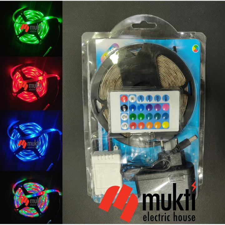 RGB LED Strip Light 4 Colors 5 Meters with Remote Control Adapter Blue ...
