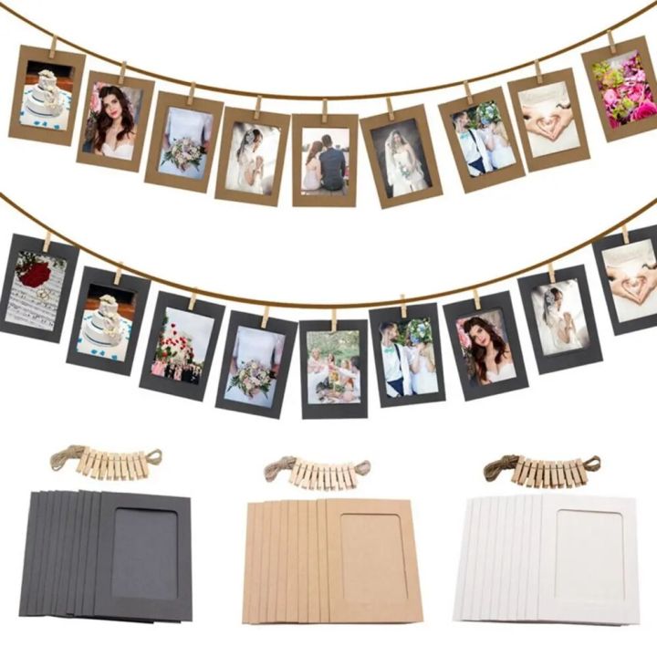 Paper Frame Selling 10pcs Combination Paper Frame With Clips DIY Kraft Paper Picture Frames ...