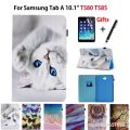 SM-T585 Tablet Case For Samsung Galaxy Tab A A6 10.1" 2016 SM-T580 T580 T585 T585N Smart Cover Funda Cartoon Cat Shell +Film+Pen. 