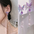 Crystal Butterfly Drop Earrings Women Fashion Pearl Tassel Chain Rhinestone Earring Wedding Jewelry. 