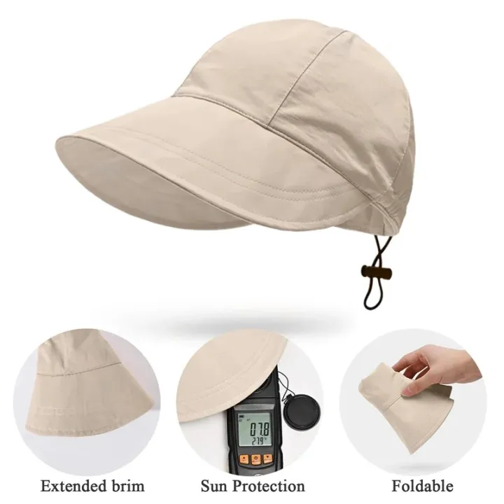 2024%20Foldable%20Wide%20Brim%20Ponytail%20Sun%20Hat%20Drawstring%20Adjustable%20Cap%20Summer%20Quick-dry%20Visor%20Fisherman%20CapFor%20Women%20Beach%20Hat%20-%20Image%204