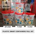 Plastic Smart Containers Full Set Capacity-(10 Ltr, 7 Ltr, 5 Ltr, 3 Ltr) 4 pieces. 