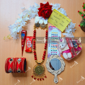 Tangail Katan Saree Combo Gift Set- Sari Churi Necklace Earrings Mirror Chotolate Mehedi Tip Golap Love Chocolate Box etc.
