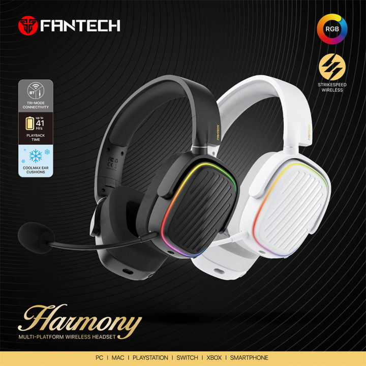 FANTECH WHG02 Harmony Wireless Headset Tri-mode Connections With Noise Cancellation & Mute Buttons Microphone Headphones