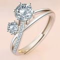 Temperament Silver Solid Imitation Moissanite Gemini Ring Couple Pair Ring Platinum Plated 18K Double Diamond Engagement Ring. 