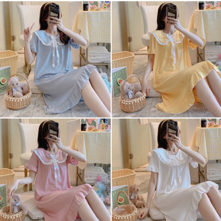 IELGY%20long%20nightdress%20Korean%20version%20ins%20summer%20pajamas%20women%20short-sleeved%20home%20service%20thin%20skirt%20-%20Image%207