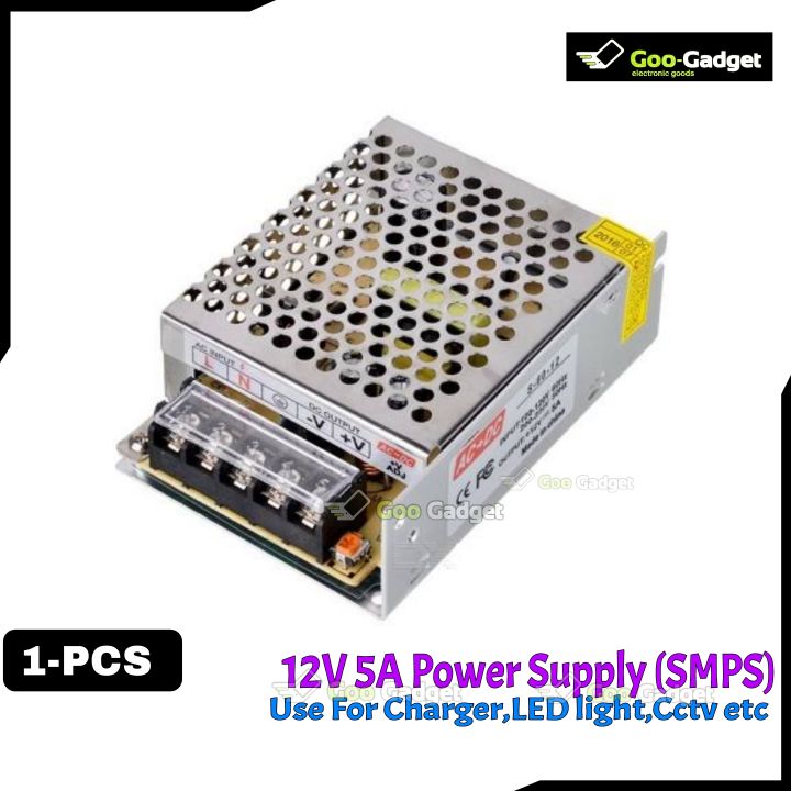 12V 5A DC Power Supply SMPS, Compact 60W Adapter, Reliable Switching Mode Power Supply for Electronics
