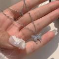 Silver Butterfly double layer necklace female simple design fashion temperament net red ins cold wind collarbone chain. 