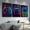 Neon Game Canvas Paintings Game Controller Gamer Gaming Neon Posters Canvas Prints Wall Art Pictures Esports Gamer Room Decor.