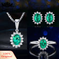 Carat Women Rhinestone Inlaid Oval Pendant Necklace Earrings Open Ring Jewelry Set. 