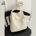 Trendy Top Handle With Outside Pocket Maroon Color Corduroy Tote Bag Shopping Bag/College/University Bag,Tote Bag.