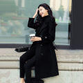 【Plus Cotton】Women's Black Overcoat Mid-Length2022New Autumn and Winter High-End Hepburn Style Woolen Coat.