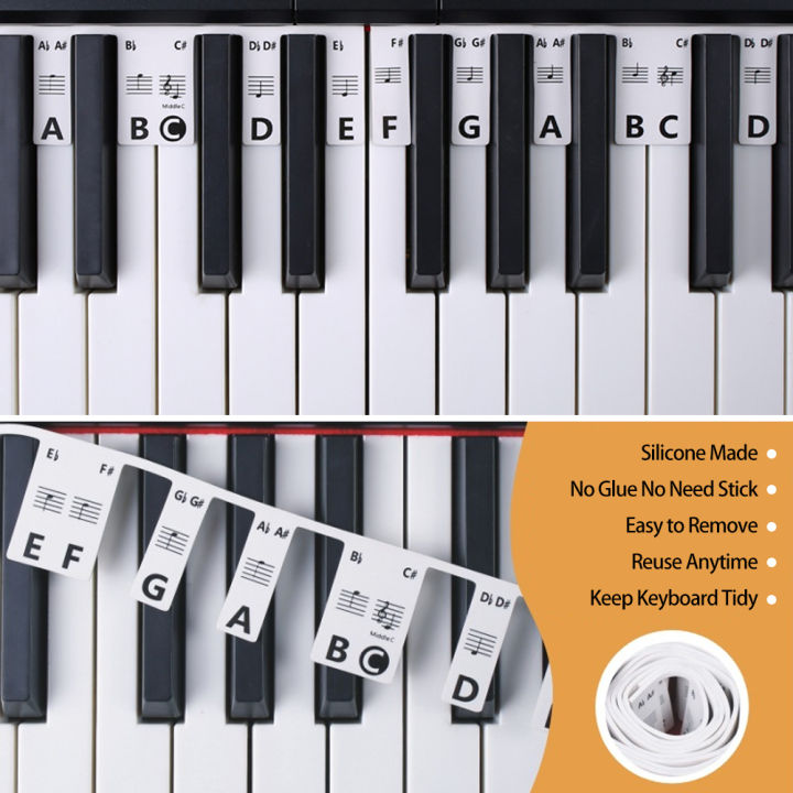 SF 88/61Keys Reusable Silicone Piano Keyboard Note Labels Guide Labels ...